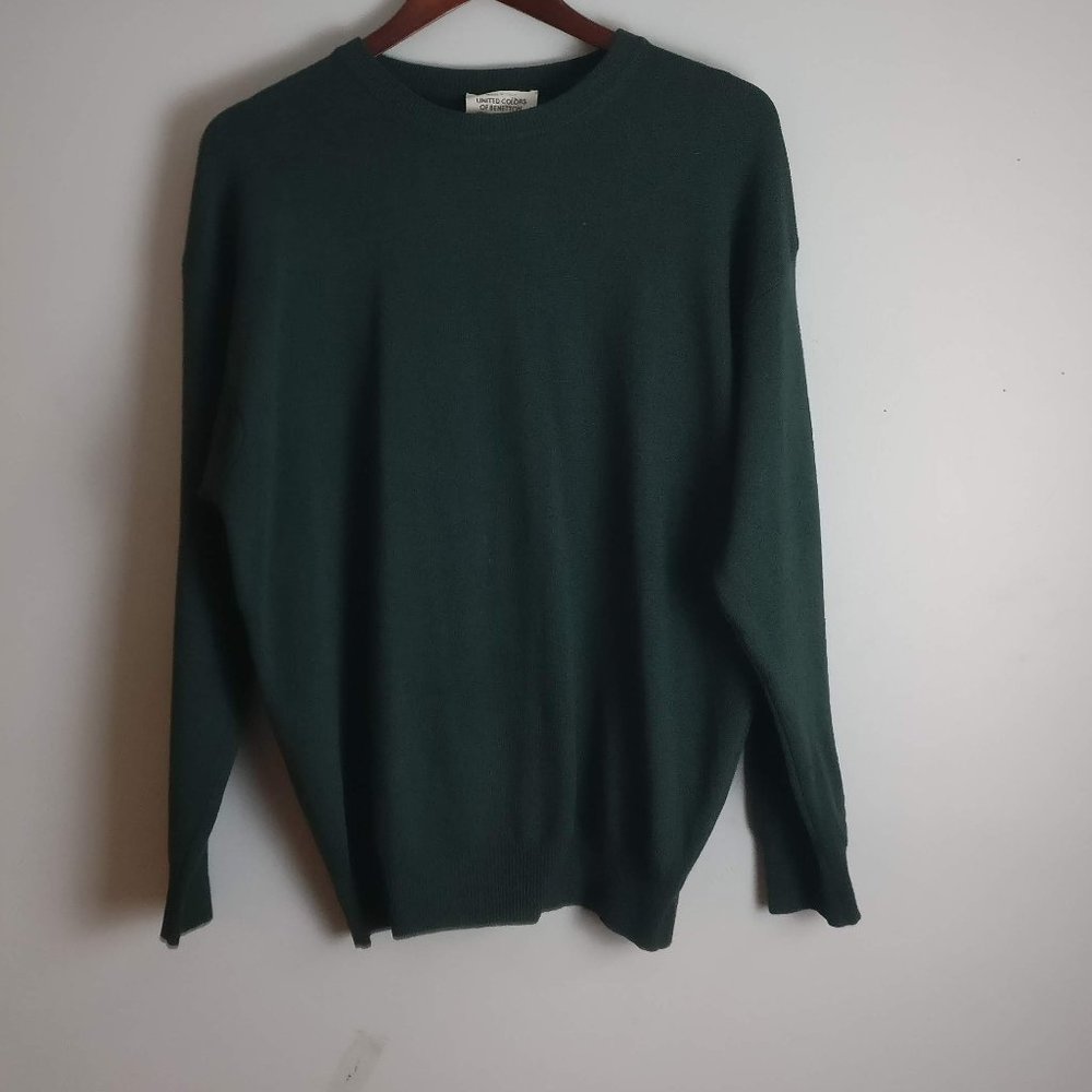 Oversized Italian Lambswool Sweater in GREEN Ribbed Knit Sweater Jumper